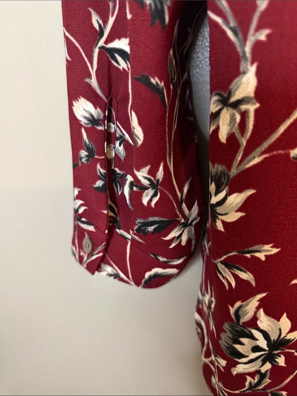 J.Jill Petite Medium Burgundy Floral Button Front Blouse 3/4 Sleeve Classic Top - Picture 9 of 9